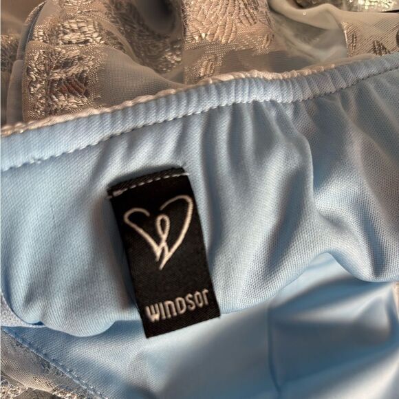 Windsor Cinderella Blue & Metallic Sliver Floral Ballgown Halter Dress Size 11 - Picture 7 of 16